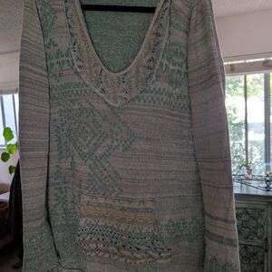 Free People V-Neck Sweater - Gray and Green